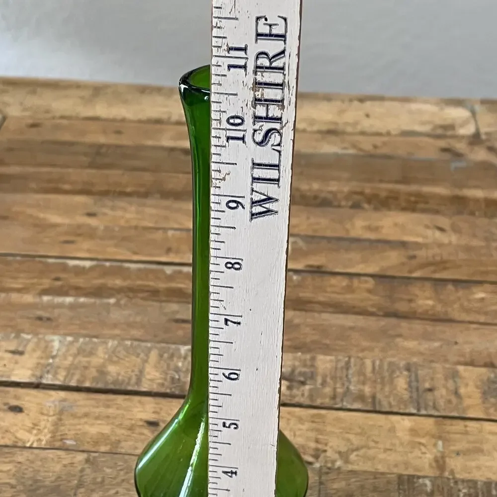 Hand-Blown Green Glass Bud Vase 10.5